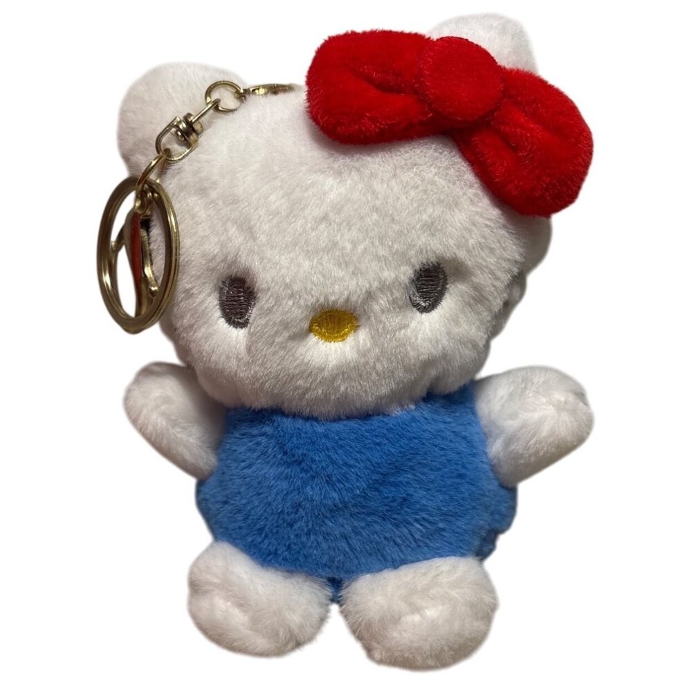 Hello Kitty Keychain Plush With Red Bow & Blue Dress 4.5”
